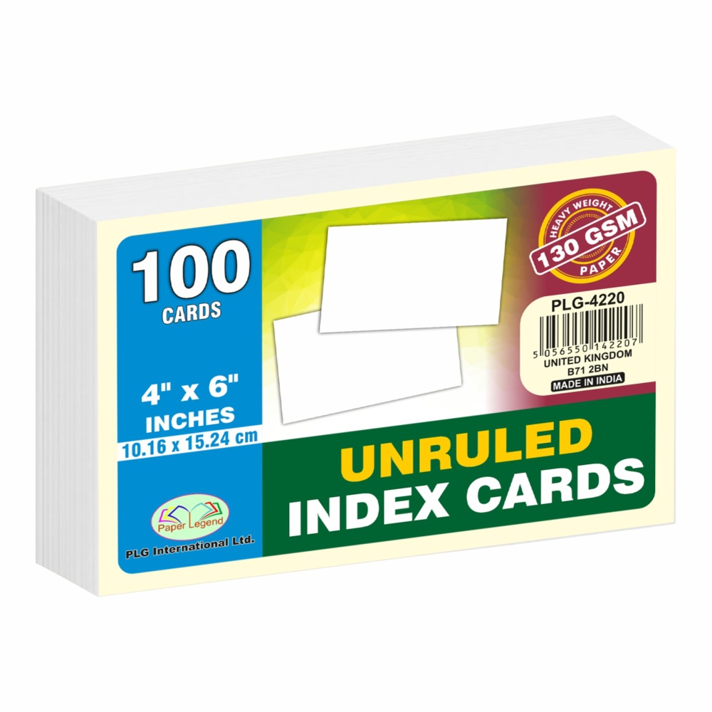 PLG Record / Index Cards Unruled 6'' x 4'' 100 Cards 130 GSM